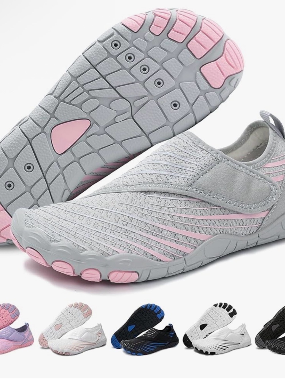 Women's Athletic Water Shoes - Light Gray with Pink Accents